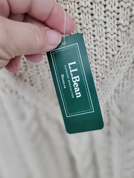 L.L. Bean Women's Cotton Fisherman Cable Knit Crewneck Sweater in Beige Size XL - Picture 5 of 7